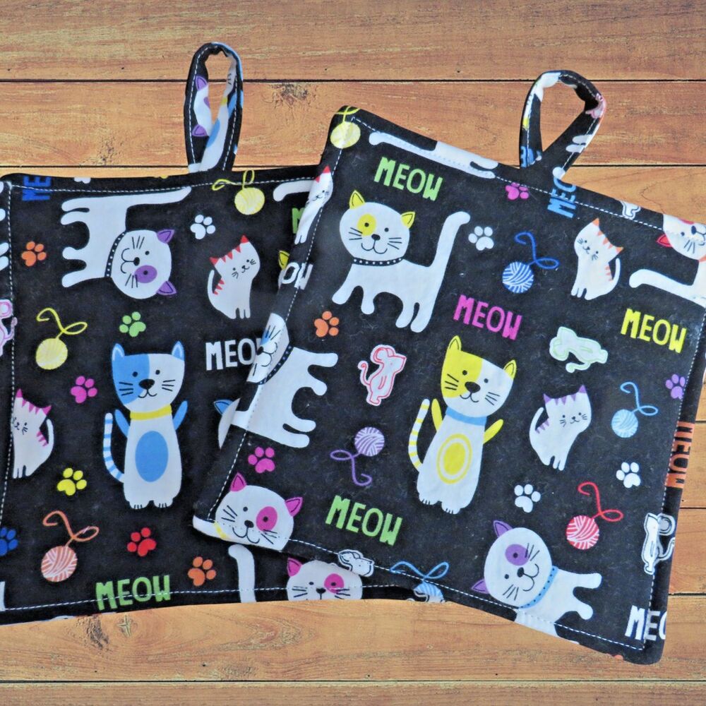 Handmade Potholder, Cat Hot Pad, Set of 2